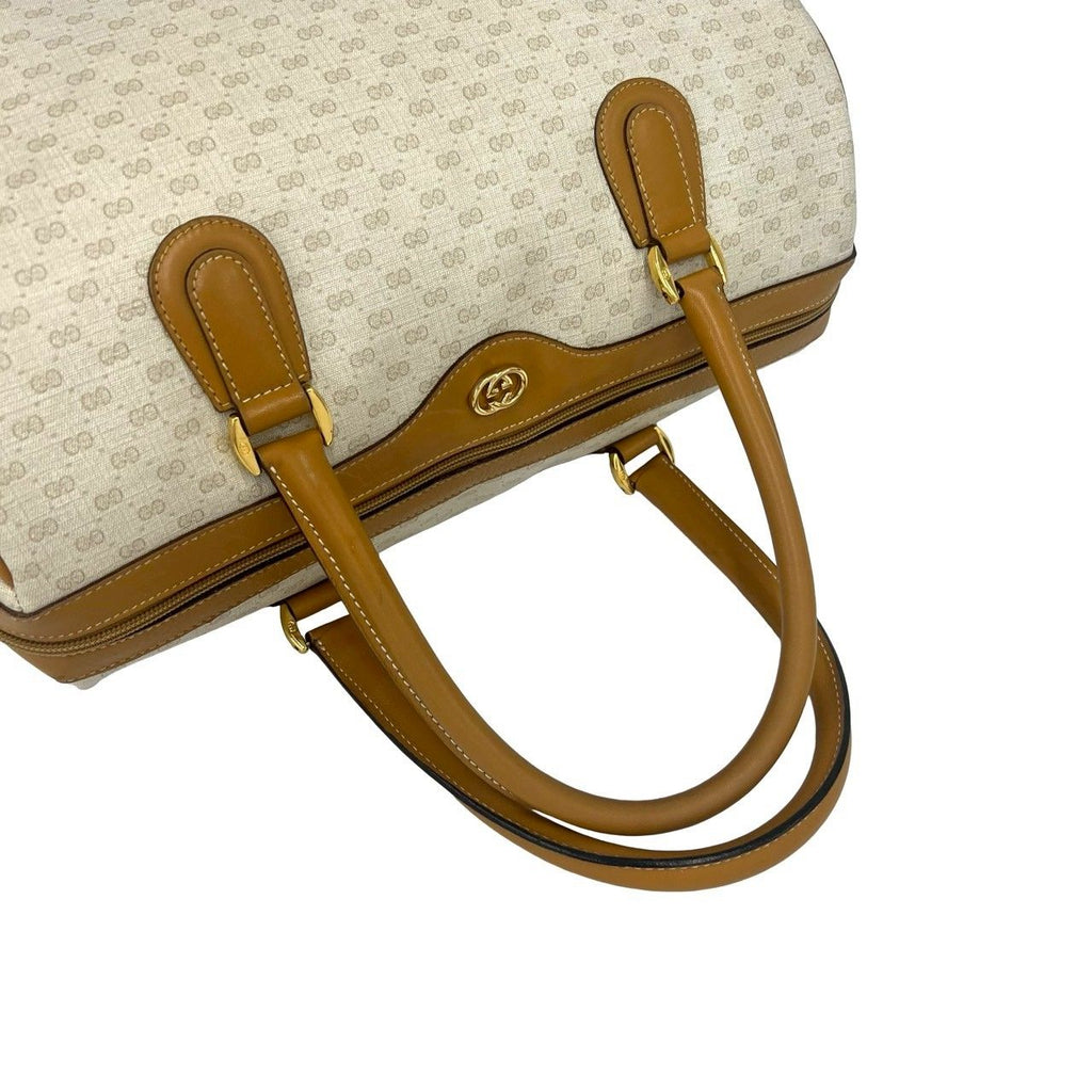 Gucci Vintage Micro GG Logo Pattern Leather Boston Bag Beige — view 4