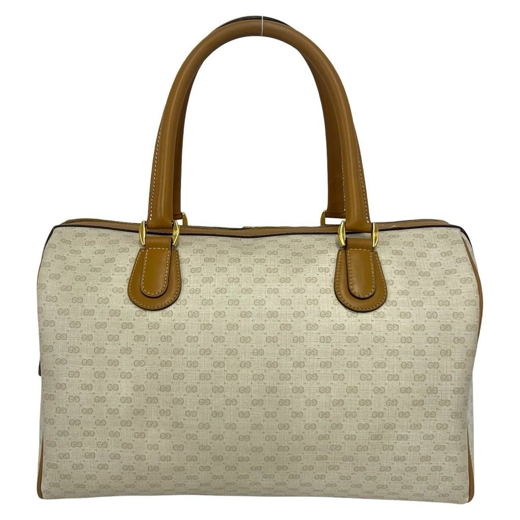 Gucci Vintage Micro GG Logo Pattern Leather Boston Bag Beige — view 3