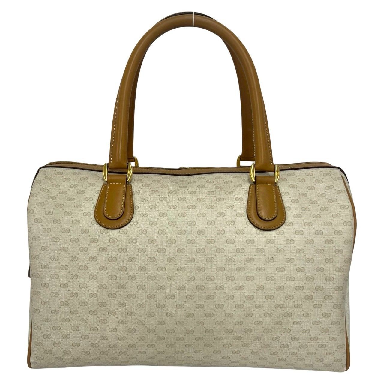 Gucci Vintage Micro GG Logo Pattern Leather Boston Bag Beige — view 3