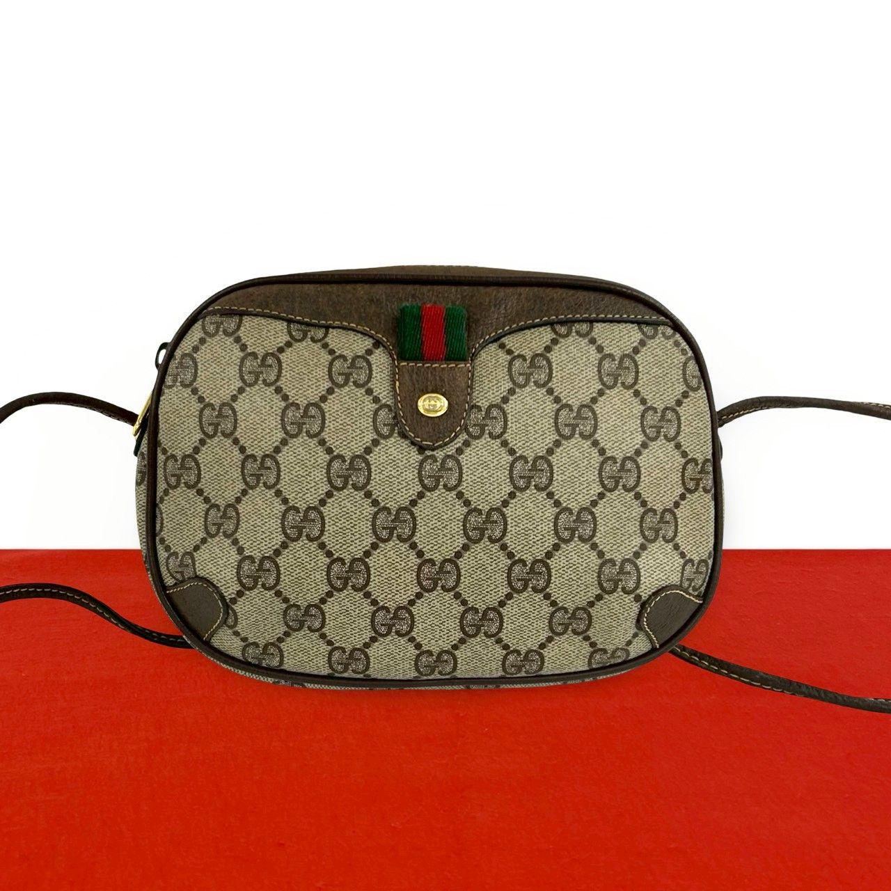 Gucci Vintage Sherry Line GG Logo Leather Shoulder Bag Pochette Brown