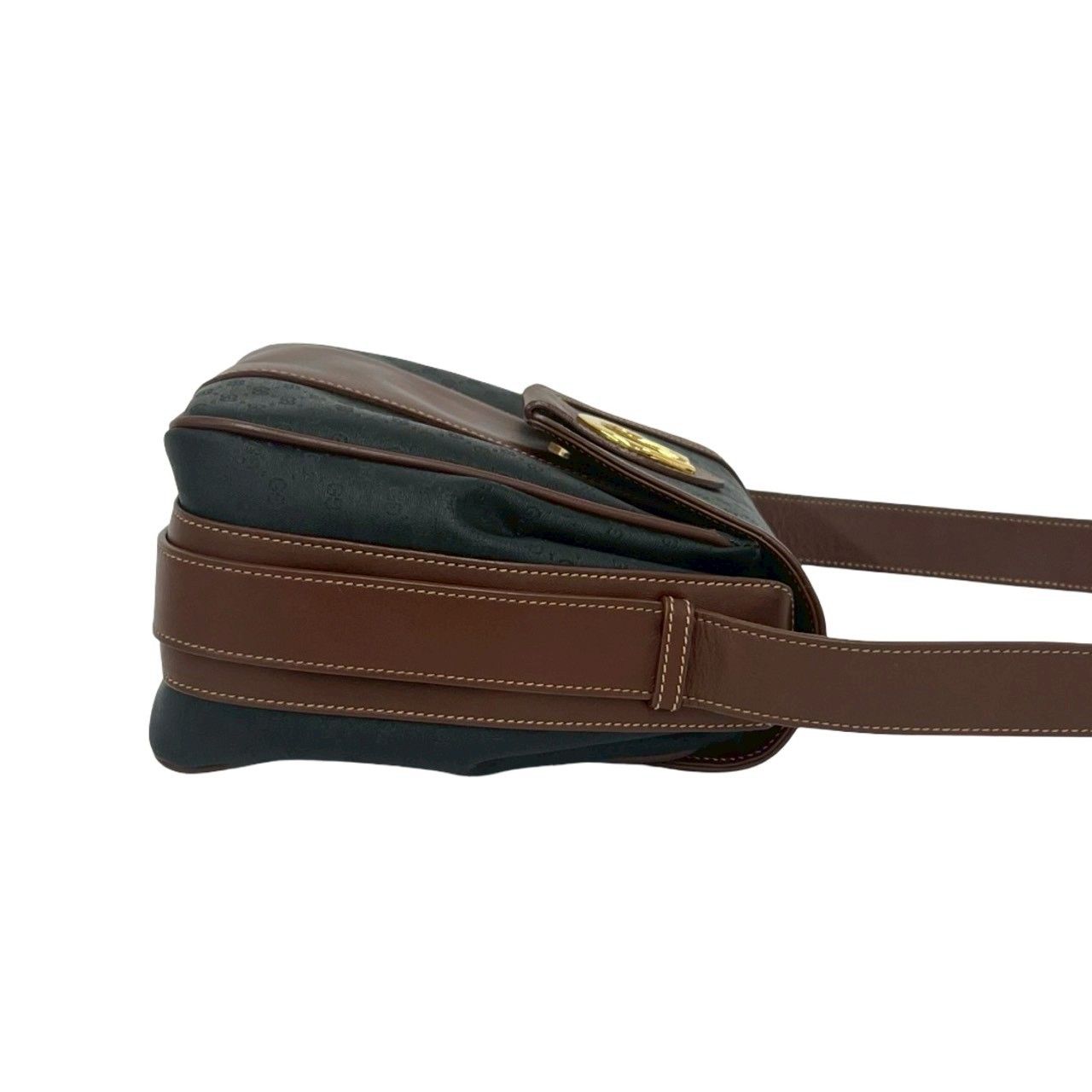 Gucci Vintage Micro GG Pattern Horsebit Leather Shoulder Bag Brown Black — view 6