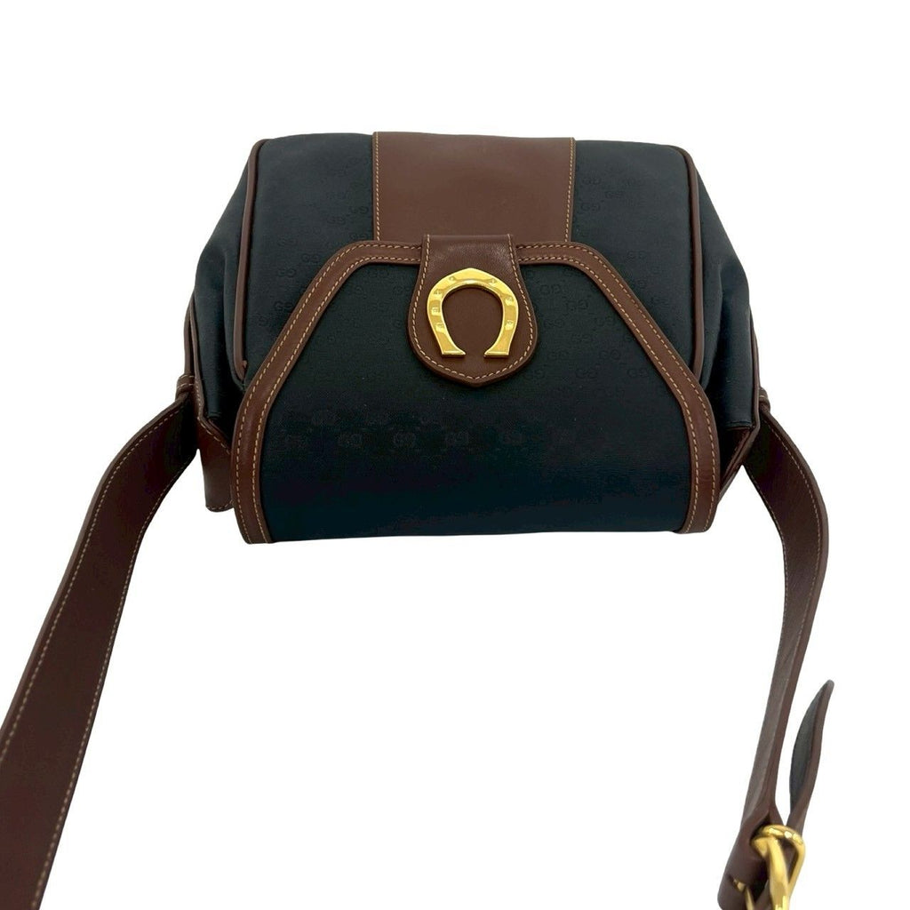 Gucci Vintage Micro GG Pattern Horsebit Leather Shoulder Bag Brown Black — view 4