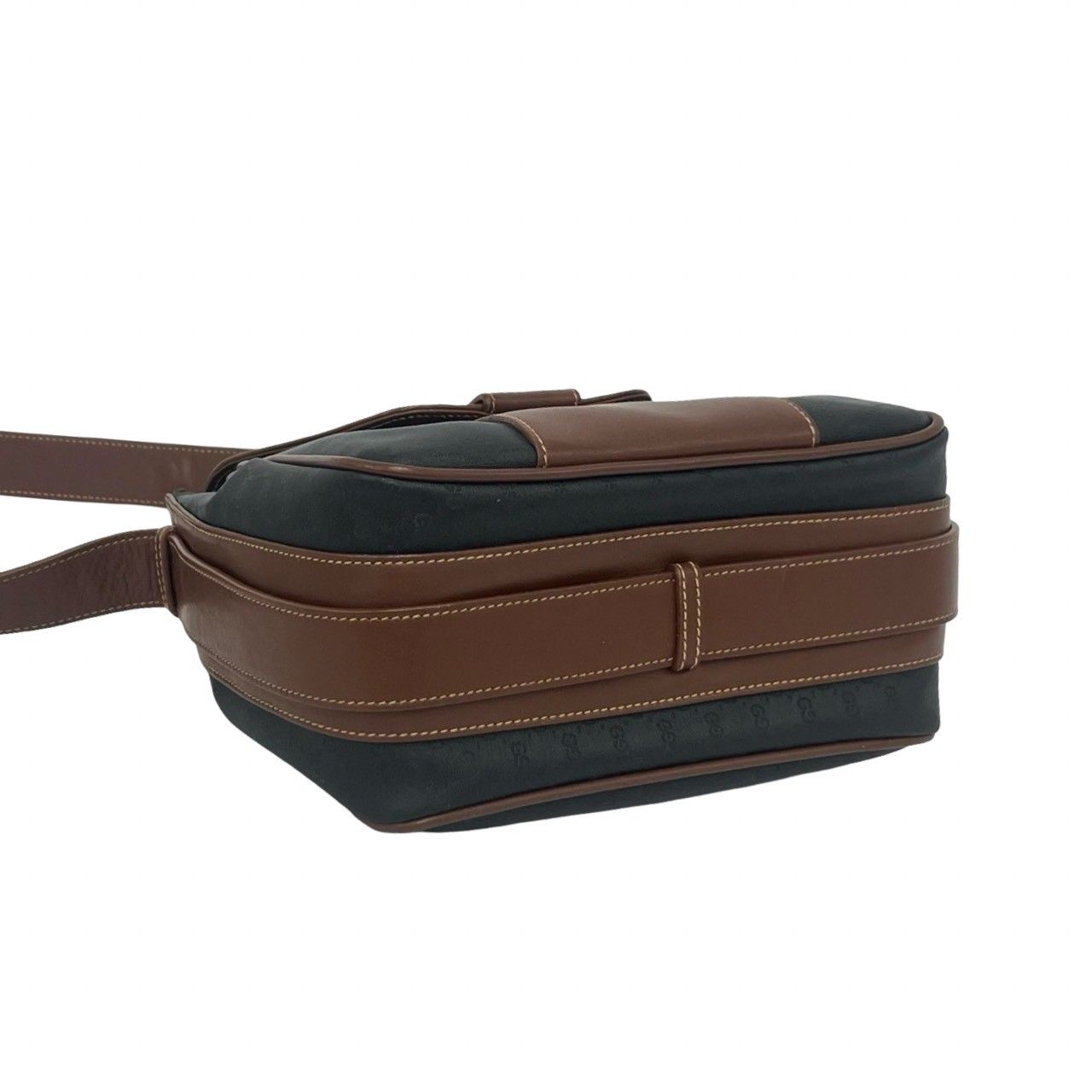 Gucci Vintage Micro GG Pattern Horsebit Leather Shoulder Bag Brown Black — view 7