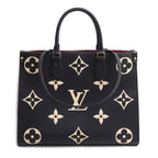 Louis Vuitton On The Go MM Tote Monogram Empreinte Bicolor Black Beige