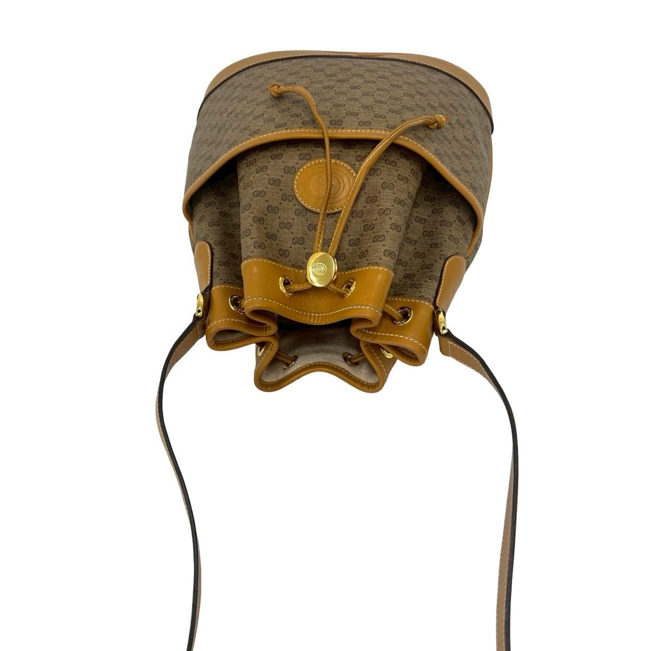 Gucci Vintage Micro GG Pattern Logo Leather Drawstring Shoulder Bag Brown Camel — view 4