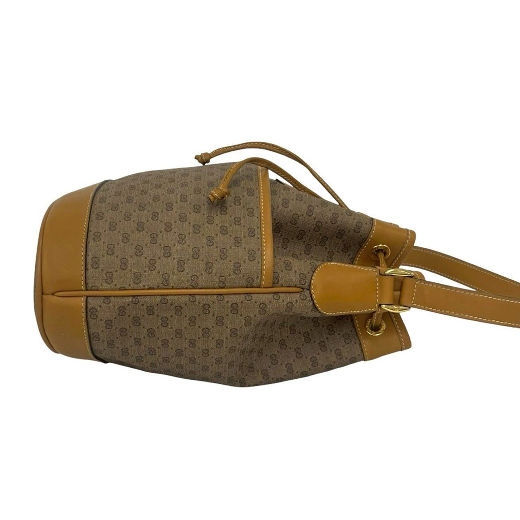 Gucci Vintage Micro GG Pattern Logo Leather Drawstring Shoulder Bag Brown Camel — view 6