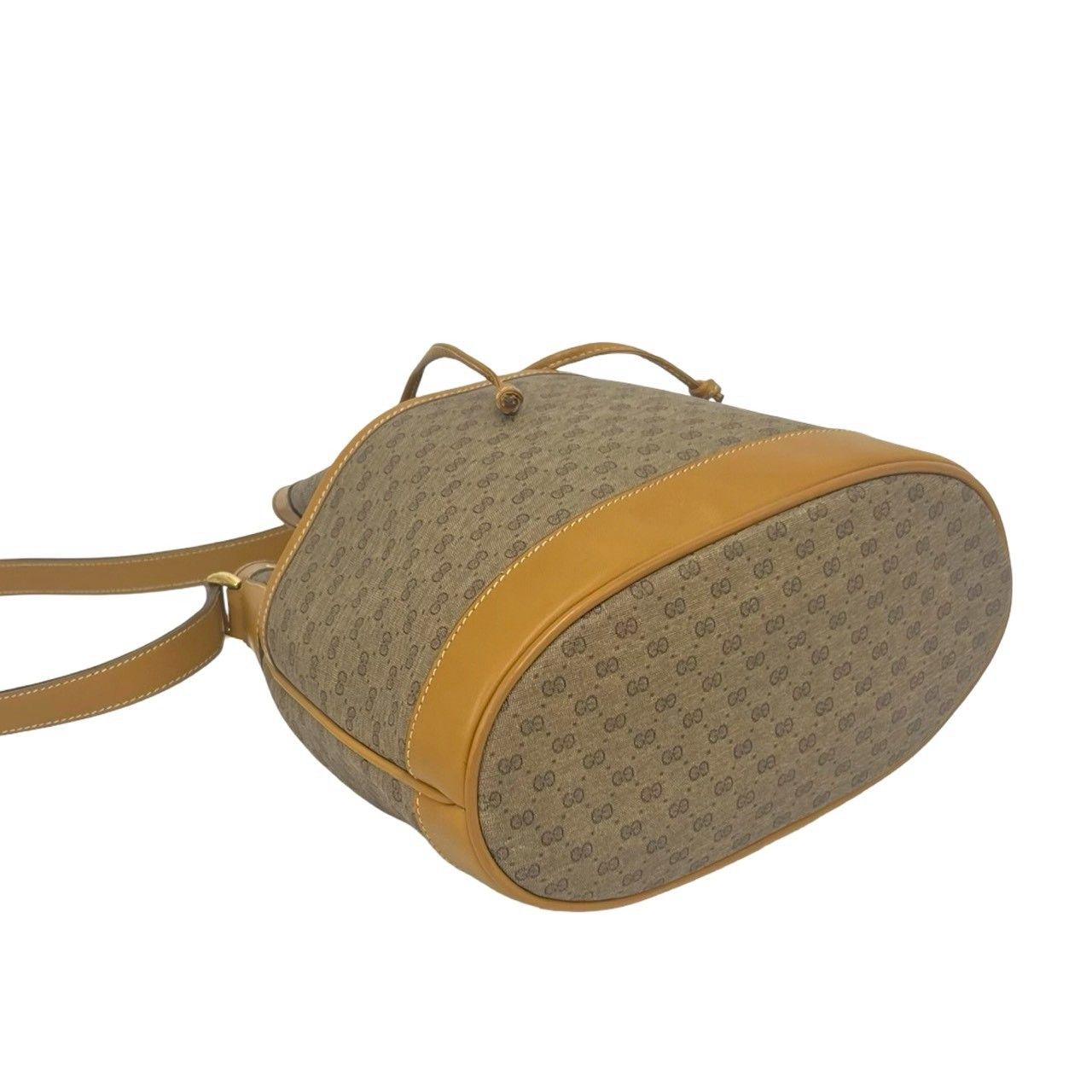 Gucci Vintage Micro GG Pattern Logo Leather Drawstring Shoulder Bag Brown Camel — view 7