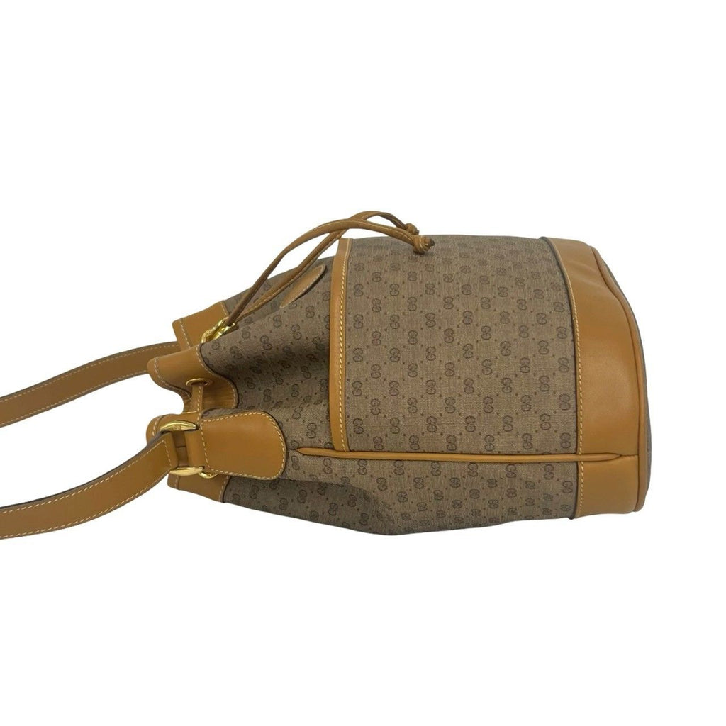 Gucci Vintage Micro GG Pattern Logo Leather Drawstring Shoulder Bag Brown Camel — view 5