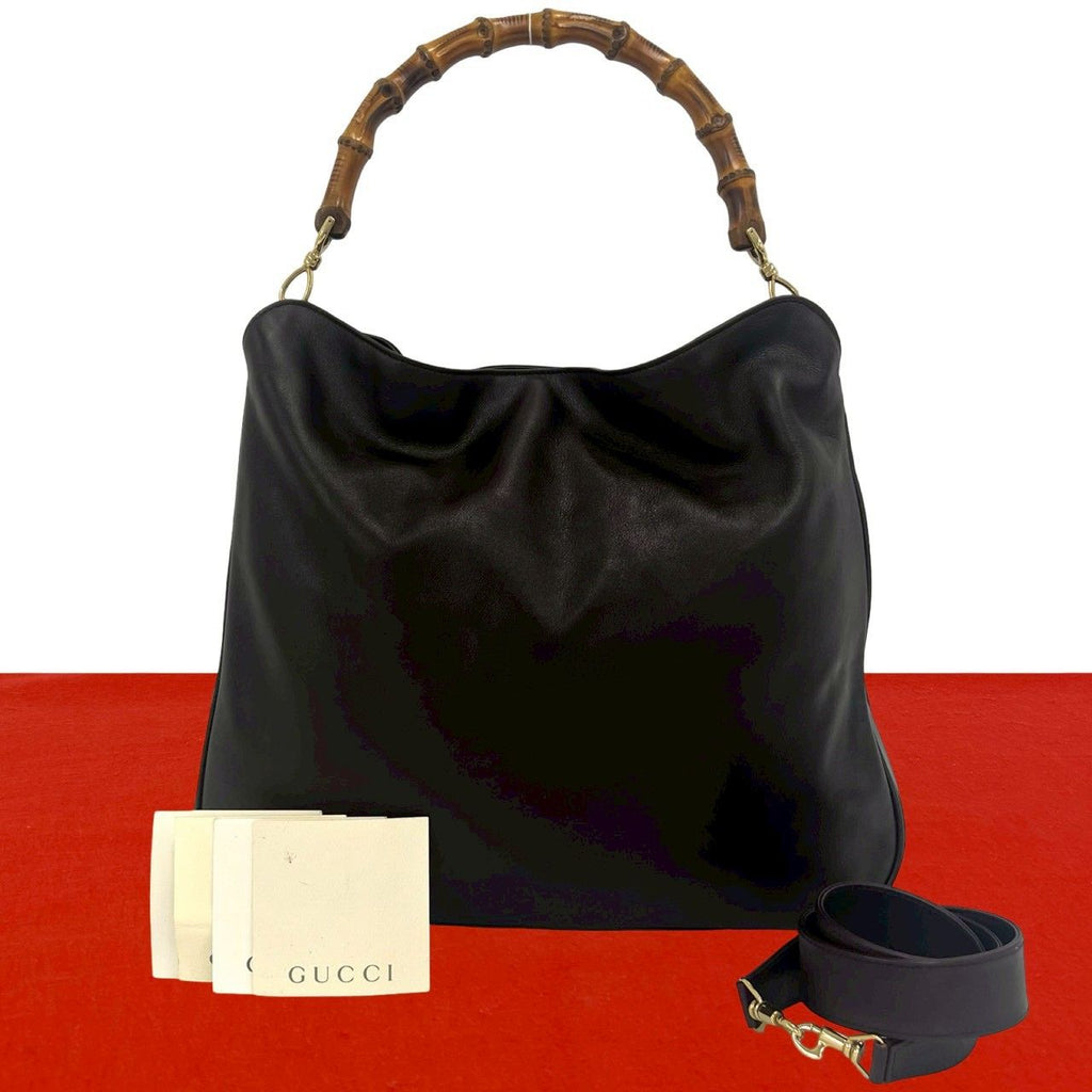 Gucci Vintage Bamboo Leather 2-Way Shoulder Bag Tote Brown