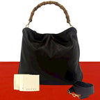 Gucci Vintage Bamboo Leather 2-Way Shoulder Bag Tote Brown