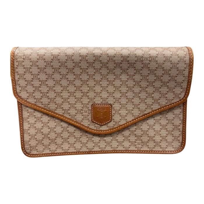 Celine Macadam Brown Gold Canvas Leather Pochette Shoulder