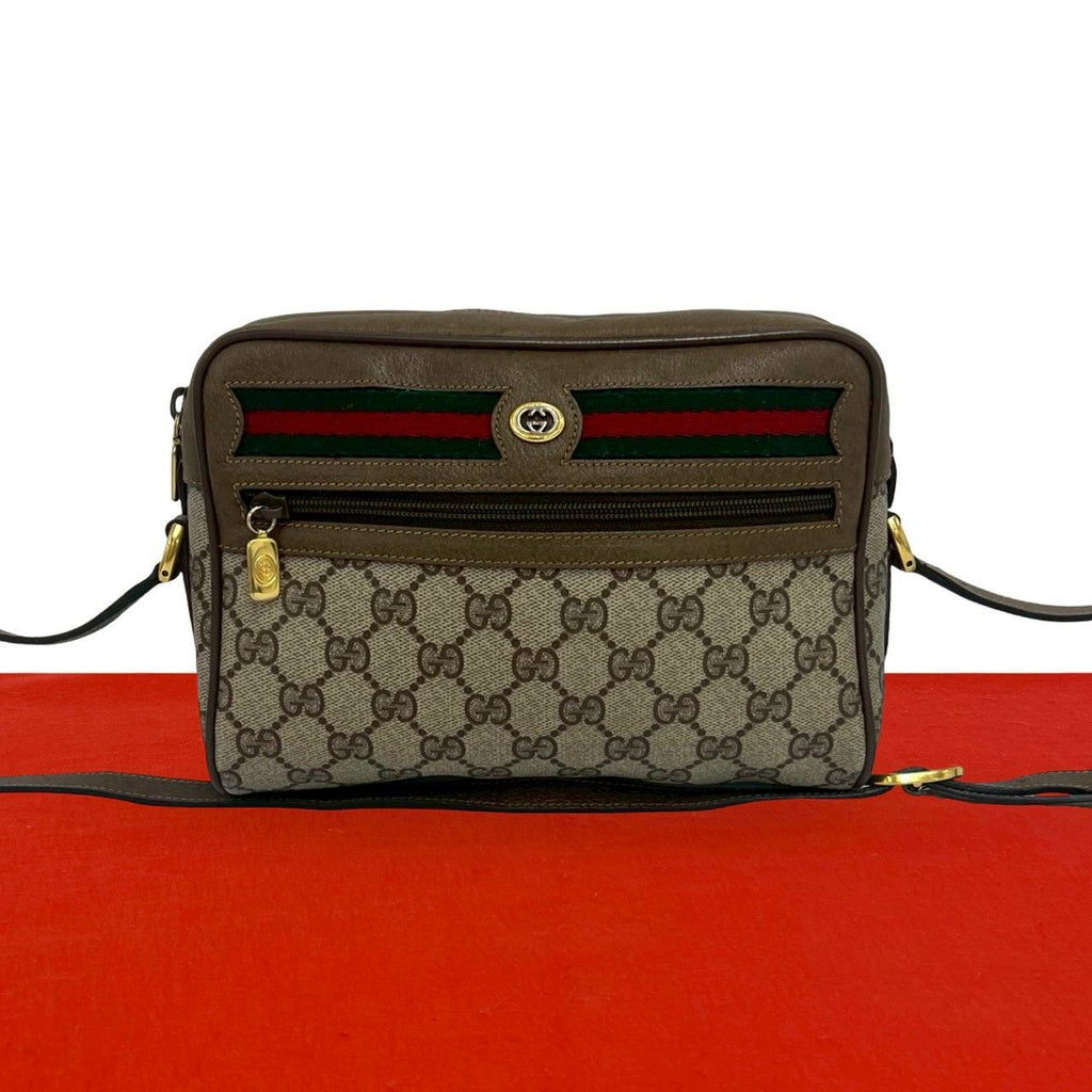 Gucci Vintage Sherry Line GG Pattern Logo Leather Shoulder Bag Pochette Brown