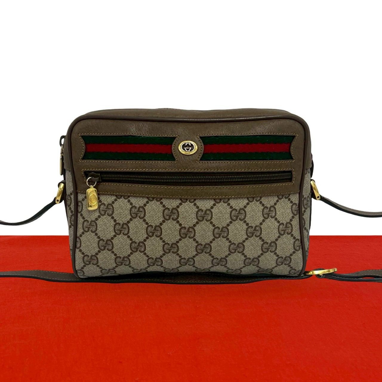 Gucci Vintage Sherry Line GG Pattern Logo Leather Shoulder Bag Pochette Brown