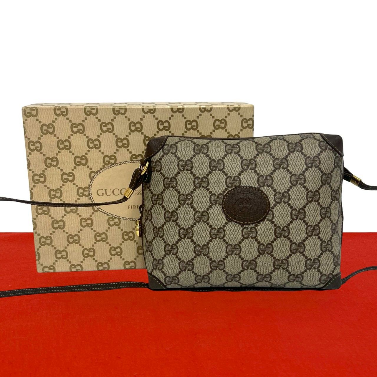 Gucci Vintage GG Pattern Logo Leather Mini Shoulder Bag Crossbody Brown