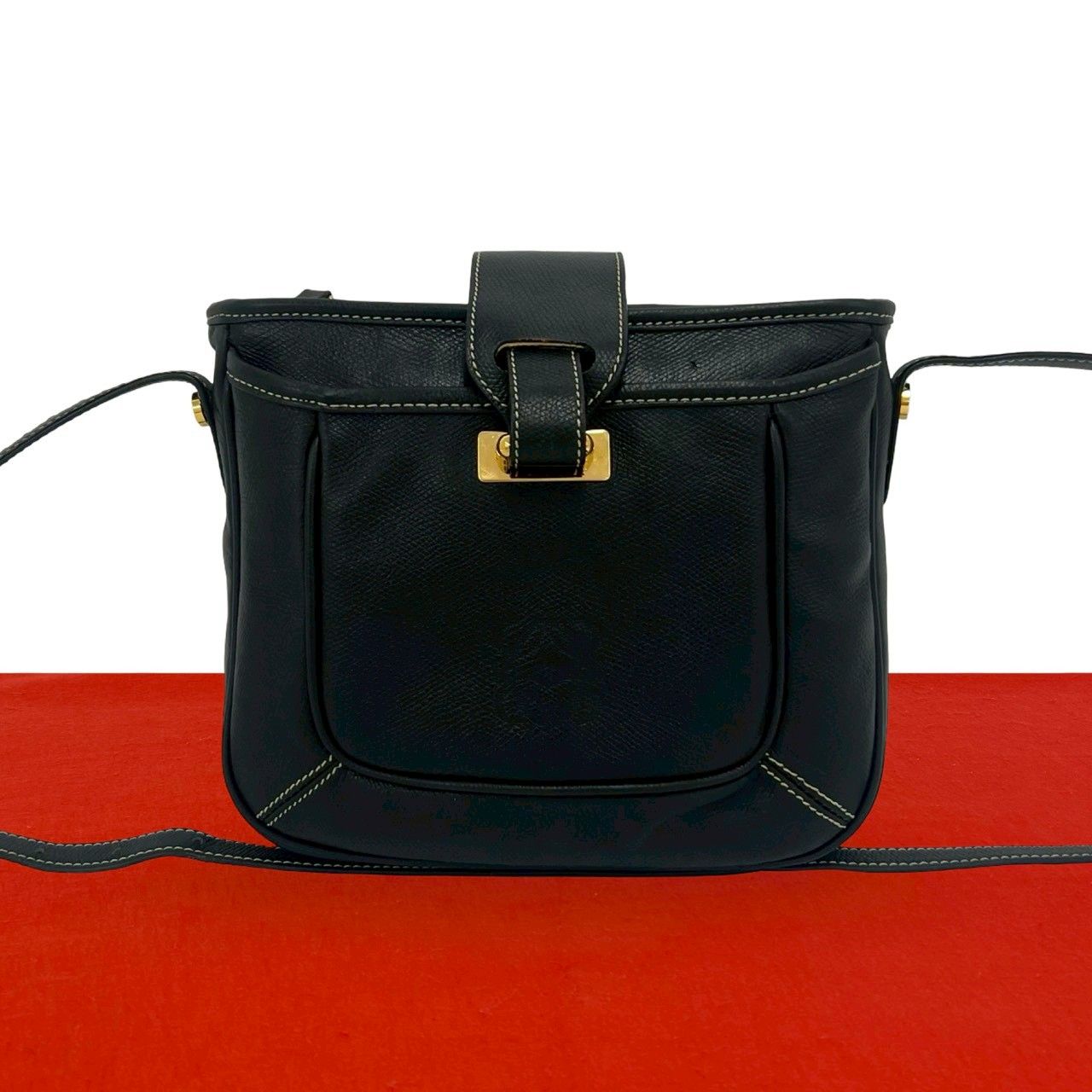 Loewe Vintage Anagram Logo Leather Shoulder Bag Mini Tote Crossbody Black
