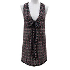 Chanel Silk Logo with Ribbon Tie Tweed Sleeveless Dress Multicolor 34