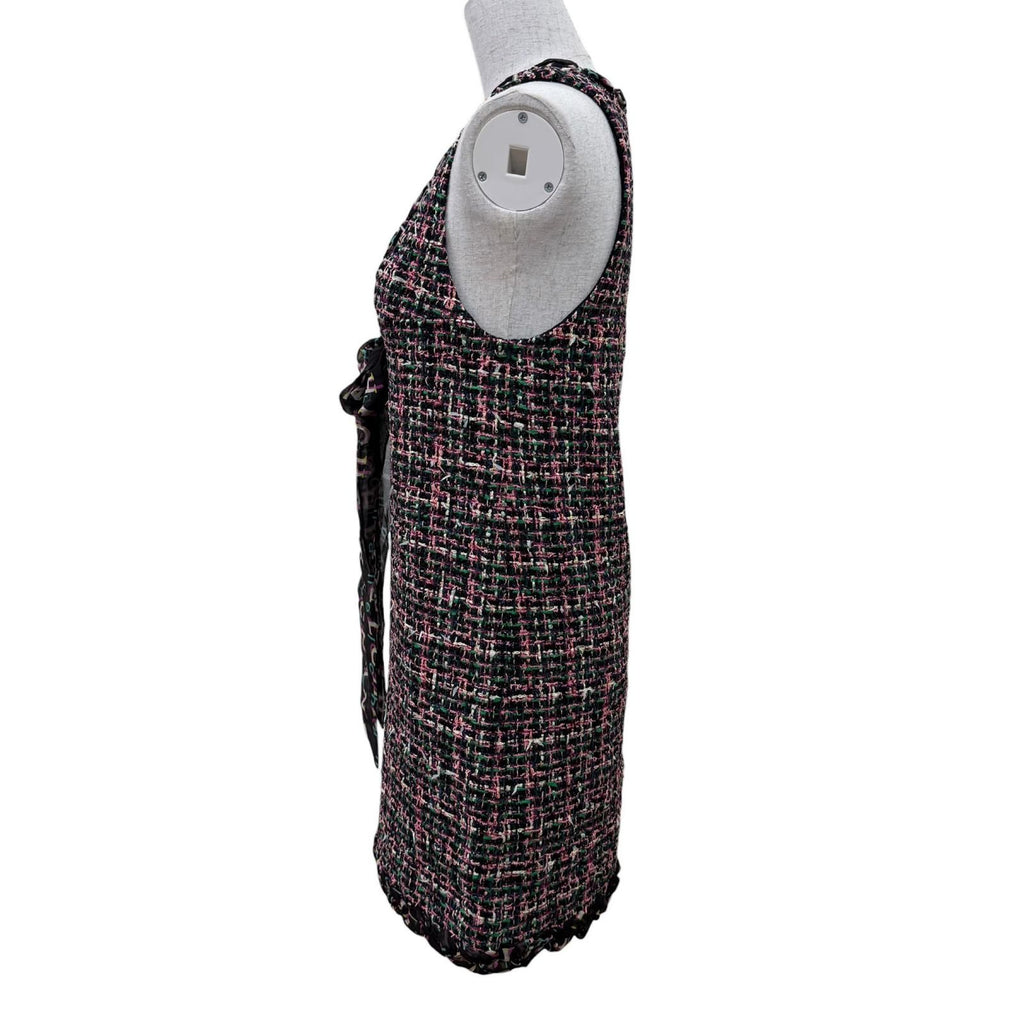 Chanel Silk Logo with Ribbon Tie Tweed Sleeveless Dress Multicolor 34 — view 3
