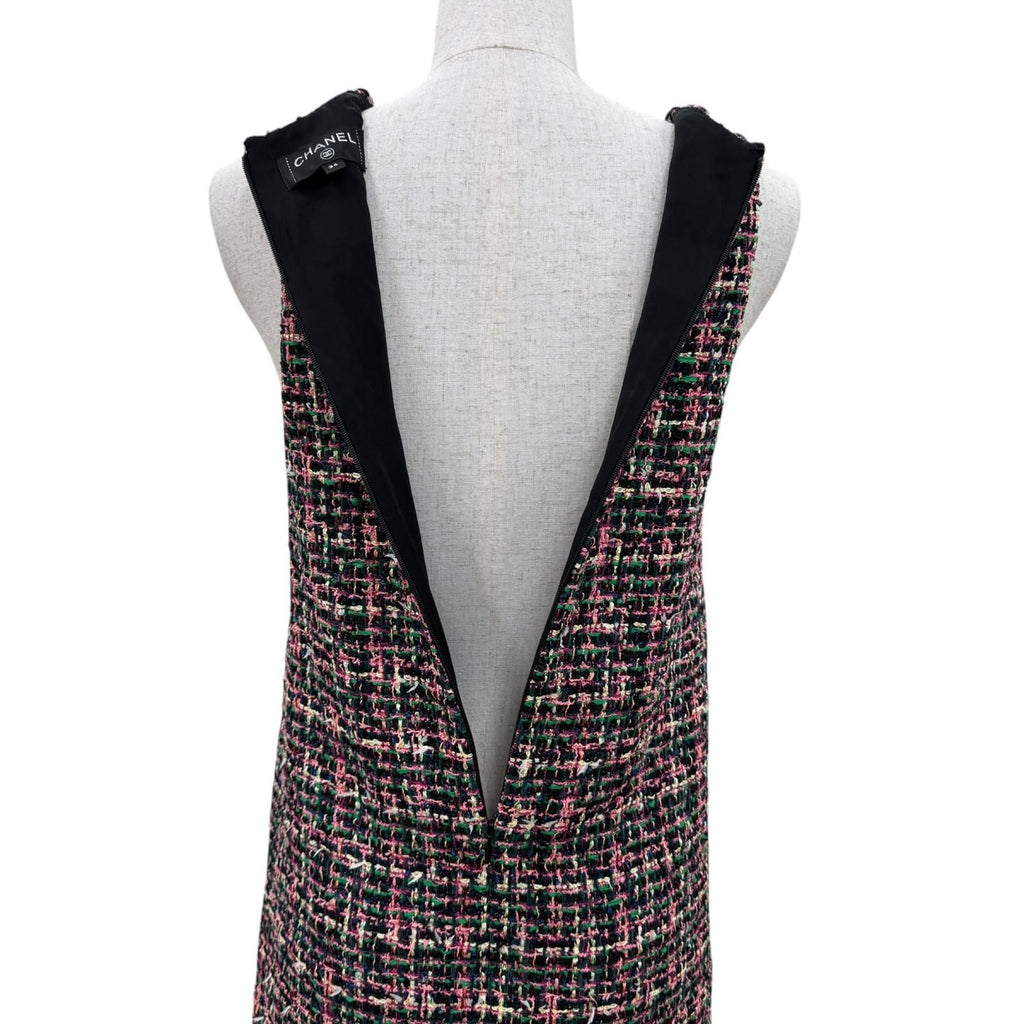 Chanel Silk Logo with Ribbon Tie Tweed Sleeveless Dress Multicolor 34 — view 5