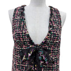Chanel Silk Logo with Ribbon Tie Tweed Sleeveless Dress Multicolor 34 — view 2