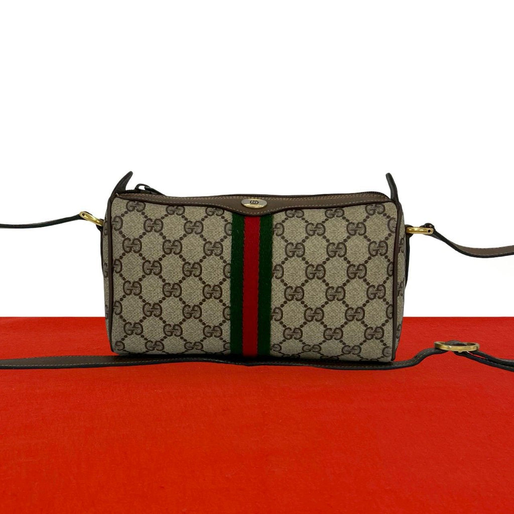Gucci Vintage Sherry Line GG Pattern Logo Leather Mini Shoulder Bag Brown