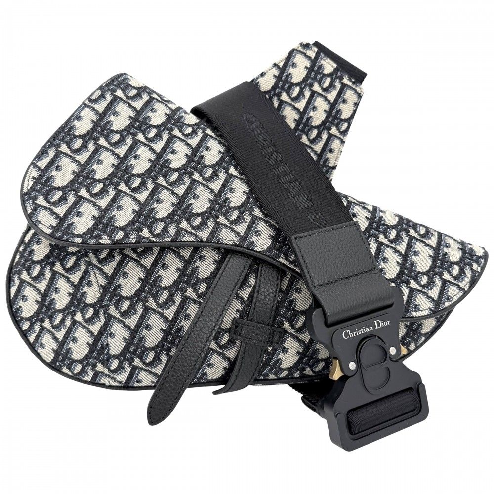 Dior Belt Bag Oblique Crossbody Canvas Navy Beige Silver