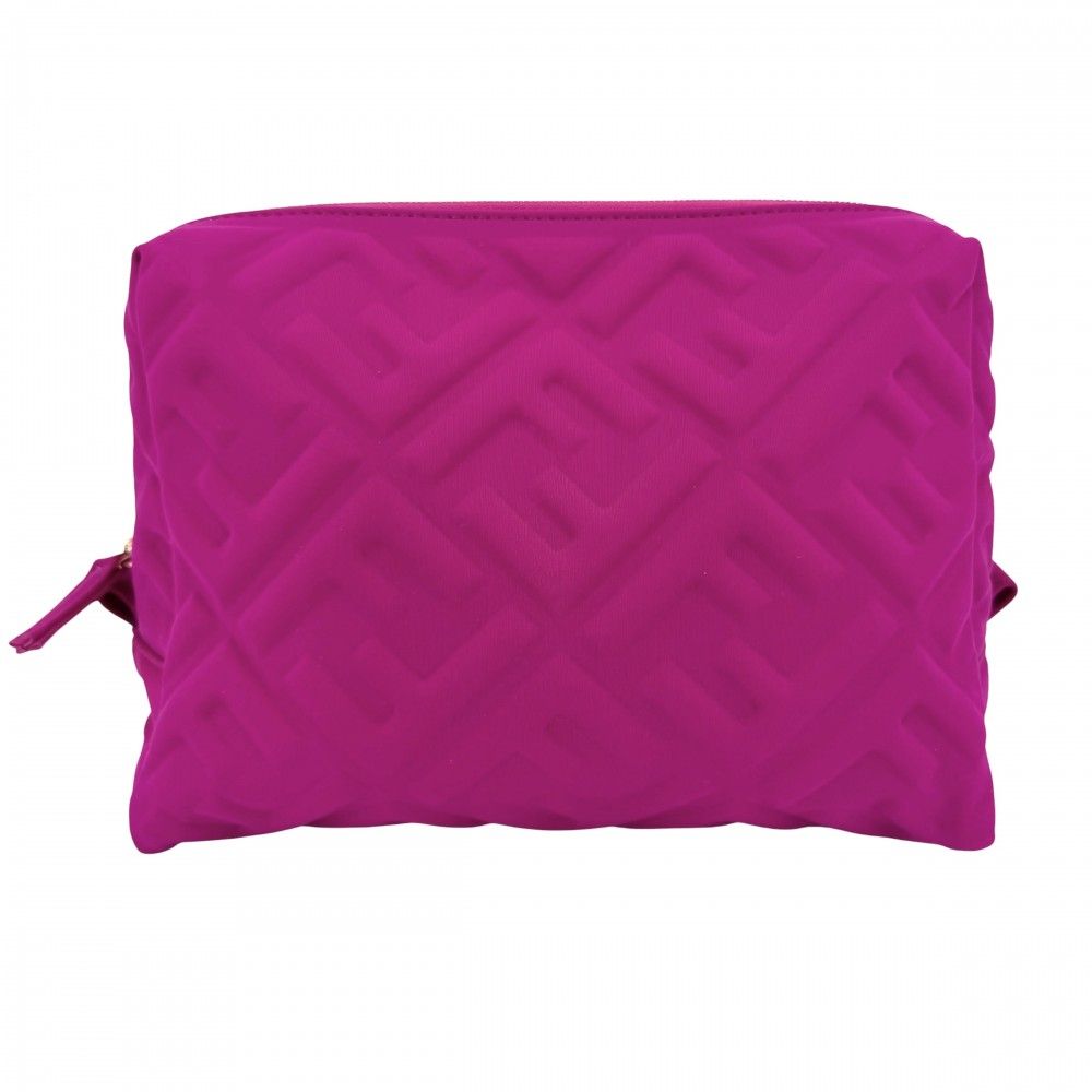 Fendi Pouch FF Beauty MM Makeup Case Polyamide Purple Gold