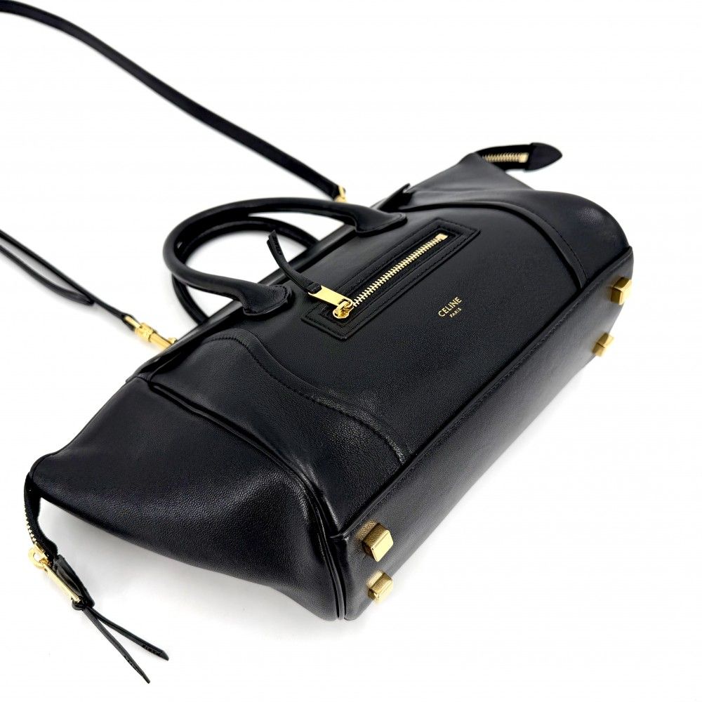 Celine 2-Way Little Luggage Shoulder Bag Leather Black Gold — view 3
