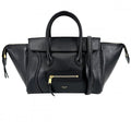 Celine 2-Way Little Luggage Shoulder Bag Leather Black Gold