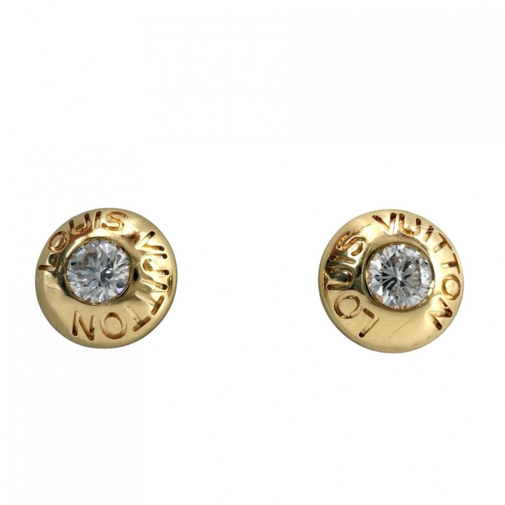 Louis Vuitton Earrings Puss Dreille Clou Round 18k YG Gold Diamond
