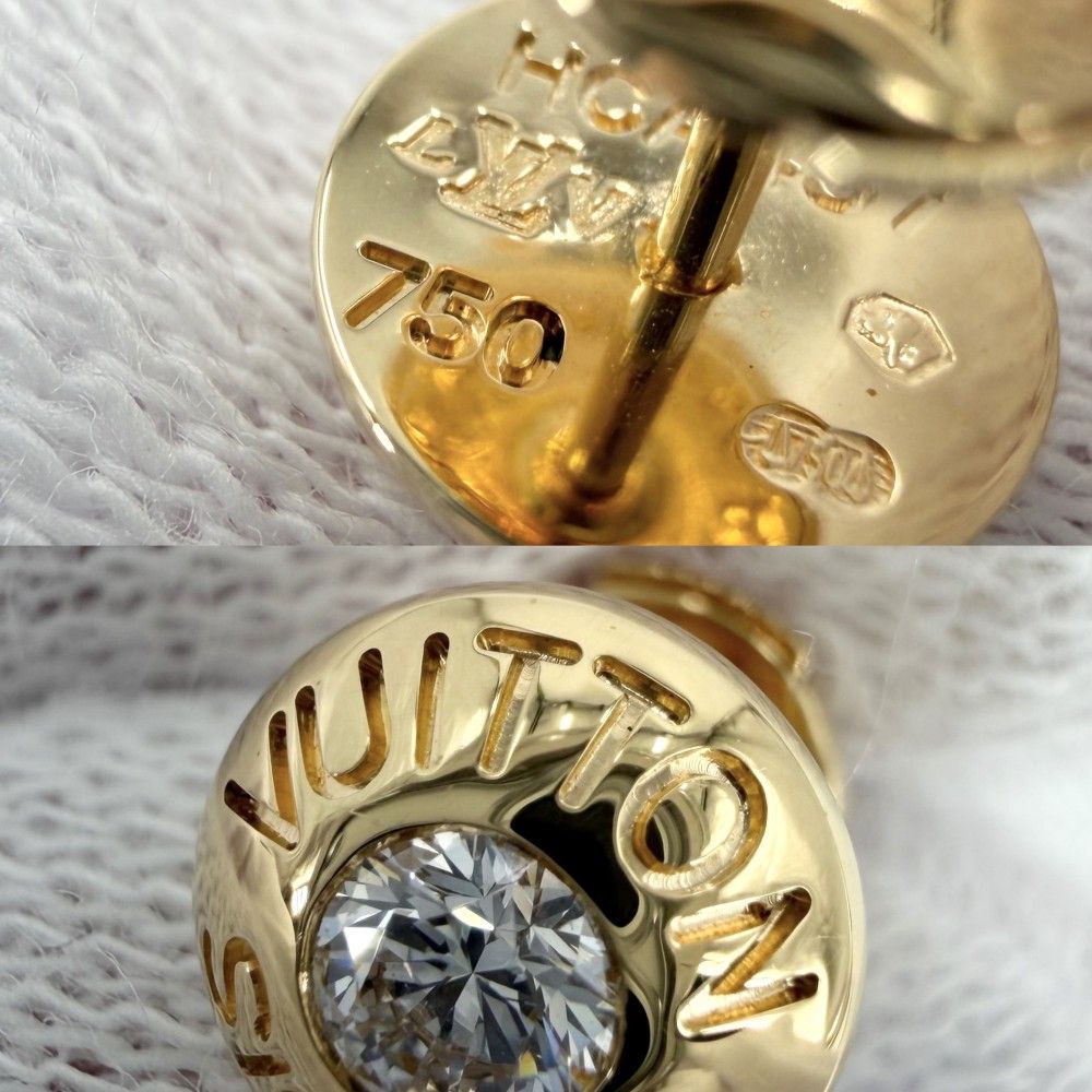 Louis Vuitton Earrings Puss Dreille Clou Round 18k YG Gold Diamond — view 5