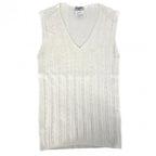 Chanel Tank Top Sleeveless Top Striped Lace 42 White Cotton Summer