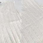 Chanel Tank Top Sleeveless Top Striped Lace 42 White Cotton Summer — view 4