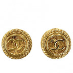 Chanel Earrings CC Logo Round Vintage Gold Plated