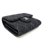 Chanel Bifold Wallet Quilted Small Mini CC Logo Denim Navy Gold — view 3