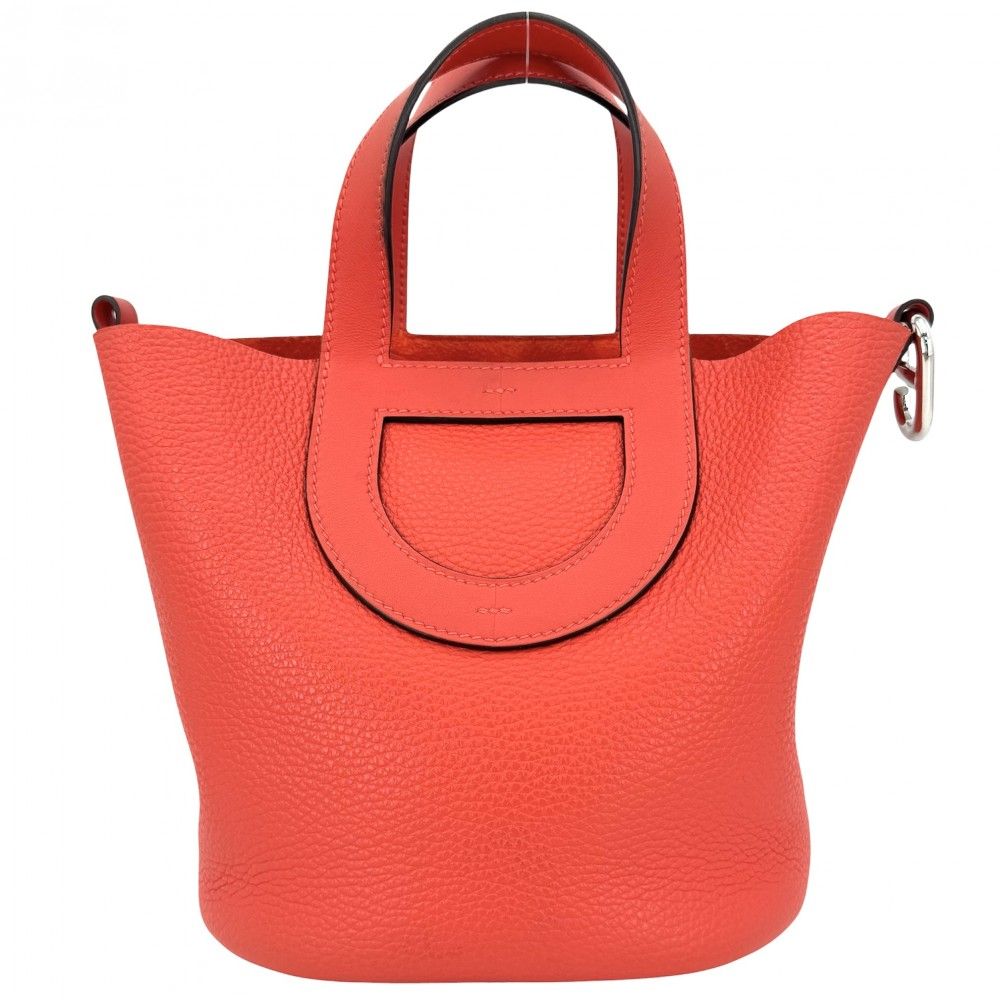 Hermes Handbag in the Loop 18 Che Nupico Small Taurillon Clemence Orange Silver
