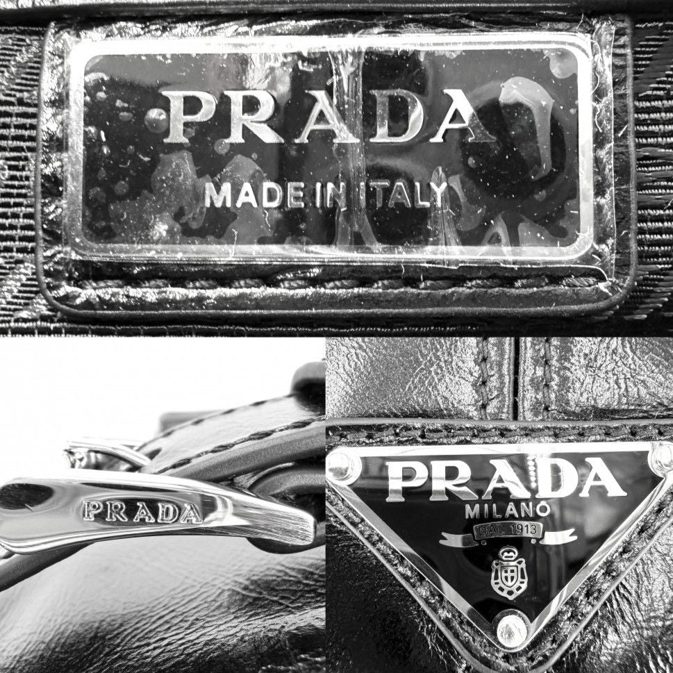 Prada Shoulder Bag Triangle Logo Soft Looks Leather Crossbody Black Silver — view 5