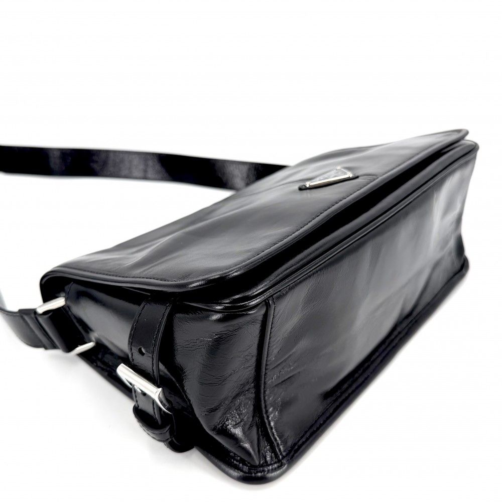 Prada Shoulder Bag Triangle Logo Soft Looks Leather Crossbody Black Silver — view 3
