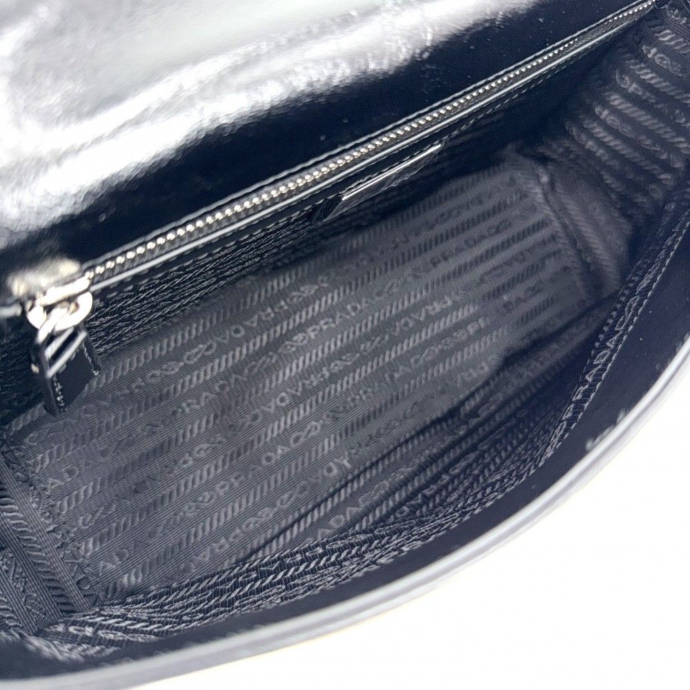 Prada Shoulder Bag Triangle Logo Soft Looks Leather Crossbody Black Silver — view 4