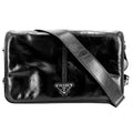 Prada Shoulder Bag Triangle Logo Soft Looks Leather Crossbody Black Silver