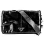 Prada Shoulder Bag Triangle Logo Soft Looks Leather Crossbody Black Silver