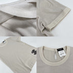 Chanel Top CC Logo Short Sleeve Knit 36 Beige Cashmere Silk Summer Sweater — view 5