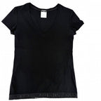 Chanel Short Sleeve T-Shirt Neck Lace Top Logo 36 Black Cotton Polyester Summer