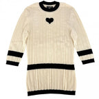 Chanel Top CC Logo Knit Heart 36 Ivory Black Wool Spring Autumn Sweater