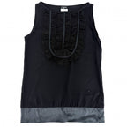 Chanel Tank Top Sleeveless Top CC Logo Lace 38 Black Silk Summer