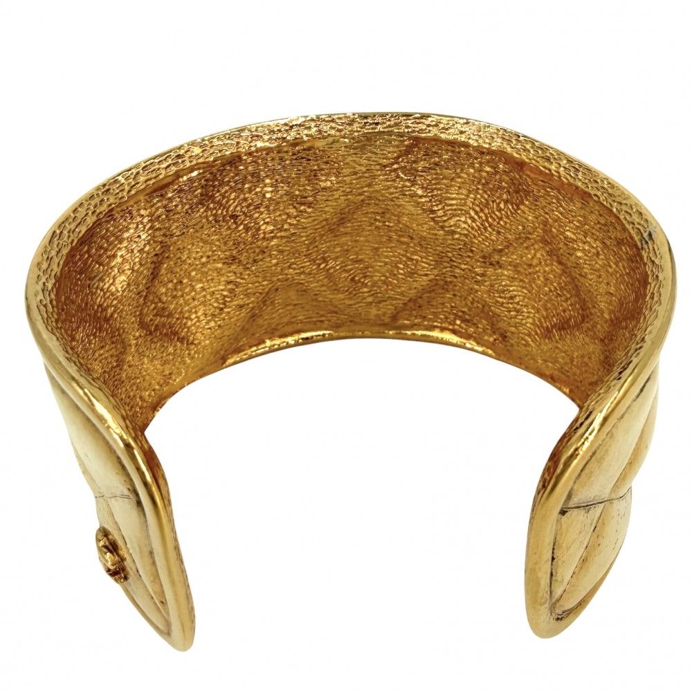 Chanel Bangle Bracelet CC Logo Vintage Quilted Gold Plated — view 2