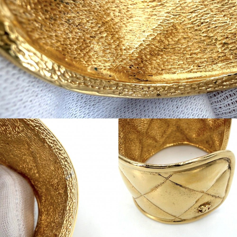 Chanel Bangle Bracelet CC Logo Vintage Quilted Gold Plated — view 6