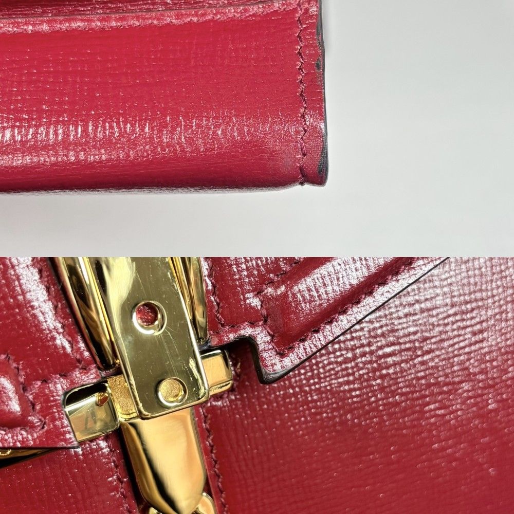 Gucci 2-Way Sylvie Shoulder Bag Crossbody Leather Red Gold — view 8