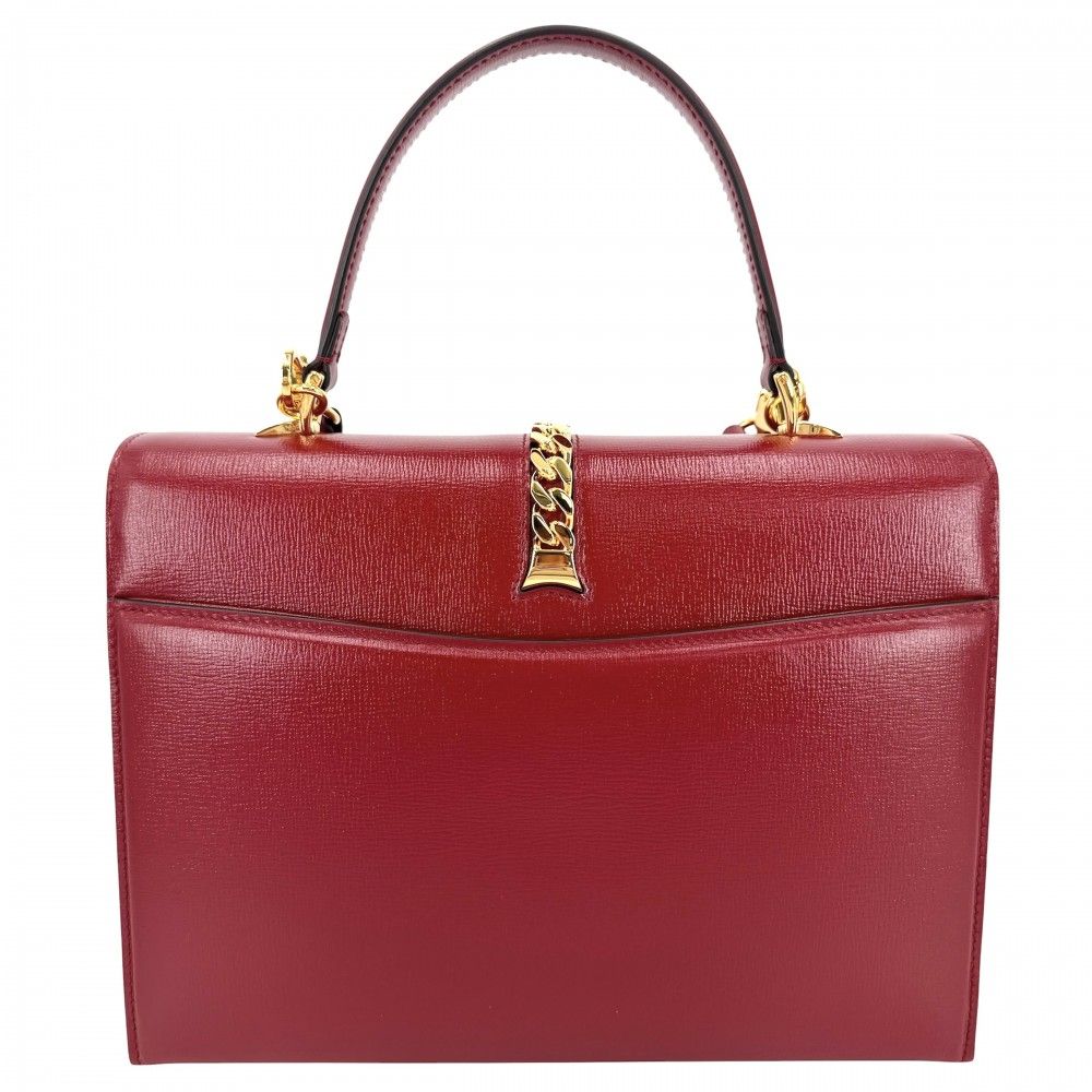 Gucci 2-Way Sylvie Shoulder Bag Crossbody Leather Red Gold — view 2