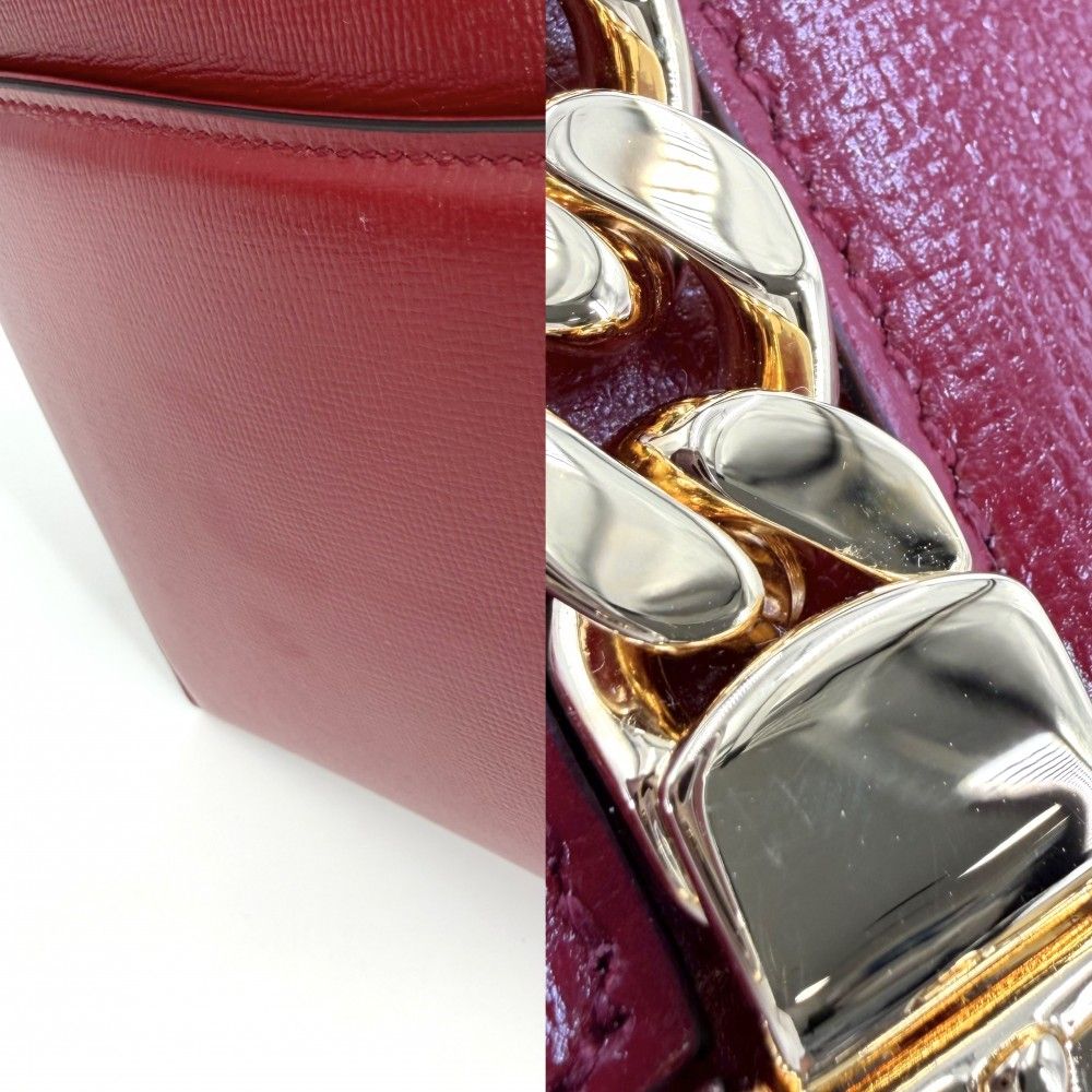 Gucci 2-Way Sylvie Shoulder Bag Crossbody Leather Red Gold — view 6