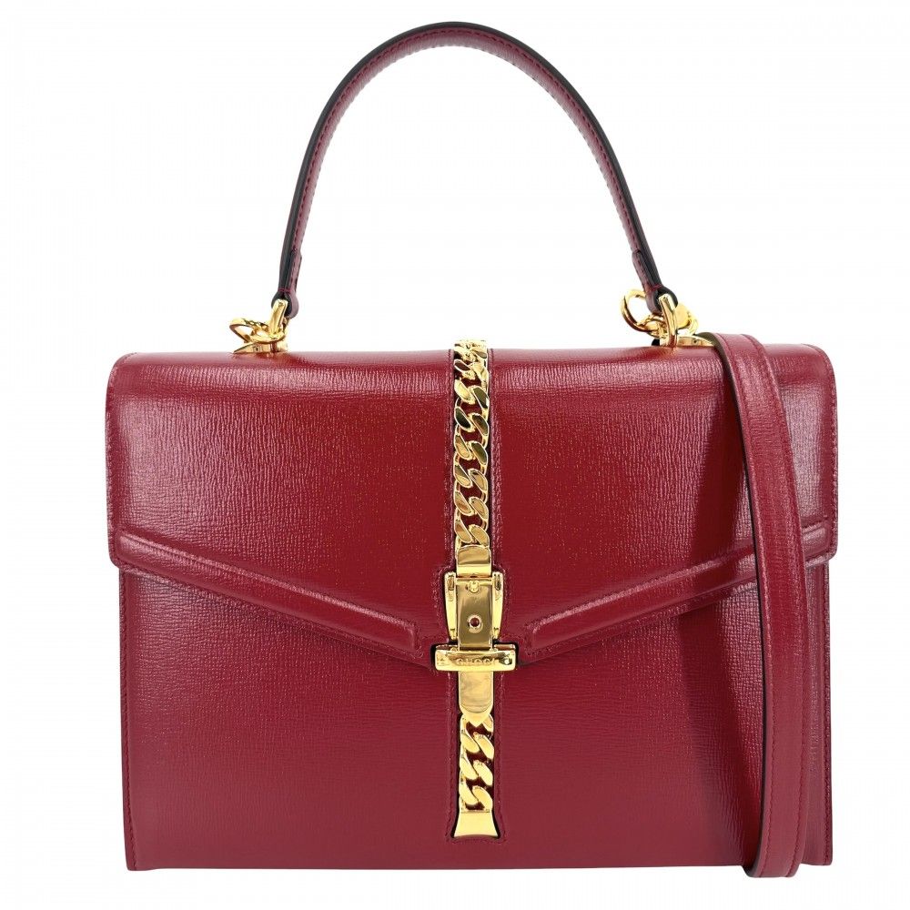 Gucci 2-Way Sylvie Shoulder Bag Crossbody Leather Red Gold